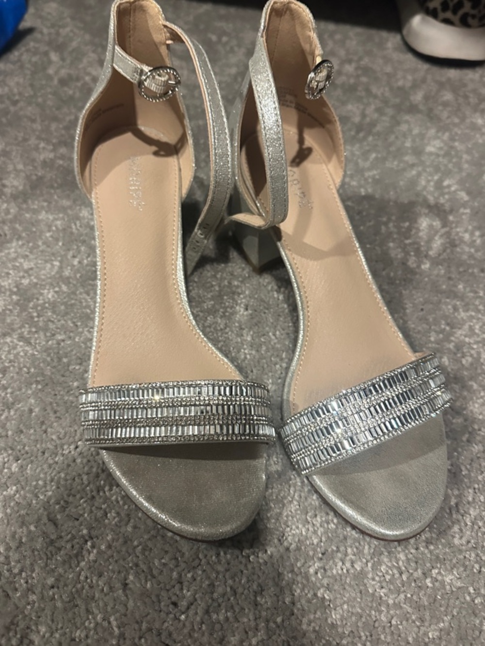Sixtyseven Silver Ankle-Strap Block Heel Sandals
